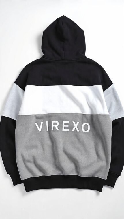Virexo Monochrome Logo Color Block Pullover Hoodie