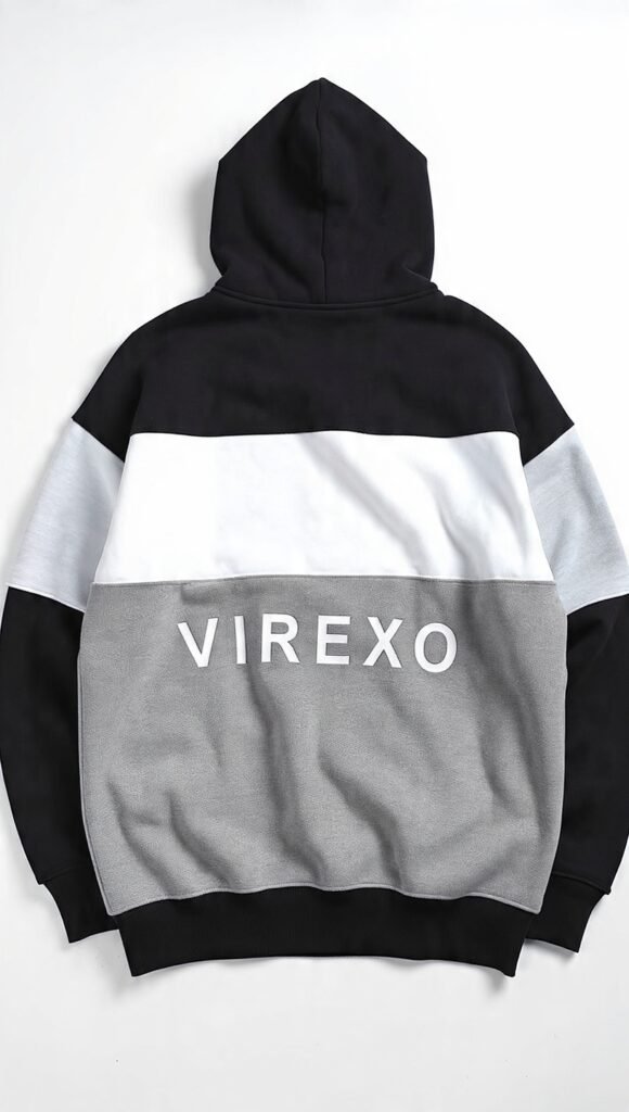 Virexo Monochrome Logo Color Block Pullover Hoodie