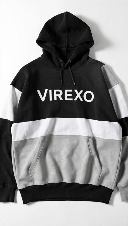 Virexo Monochrome Logo Color Block Pullover Hoodie