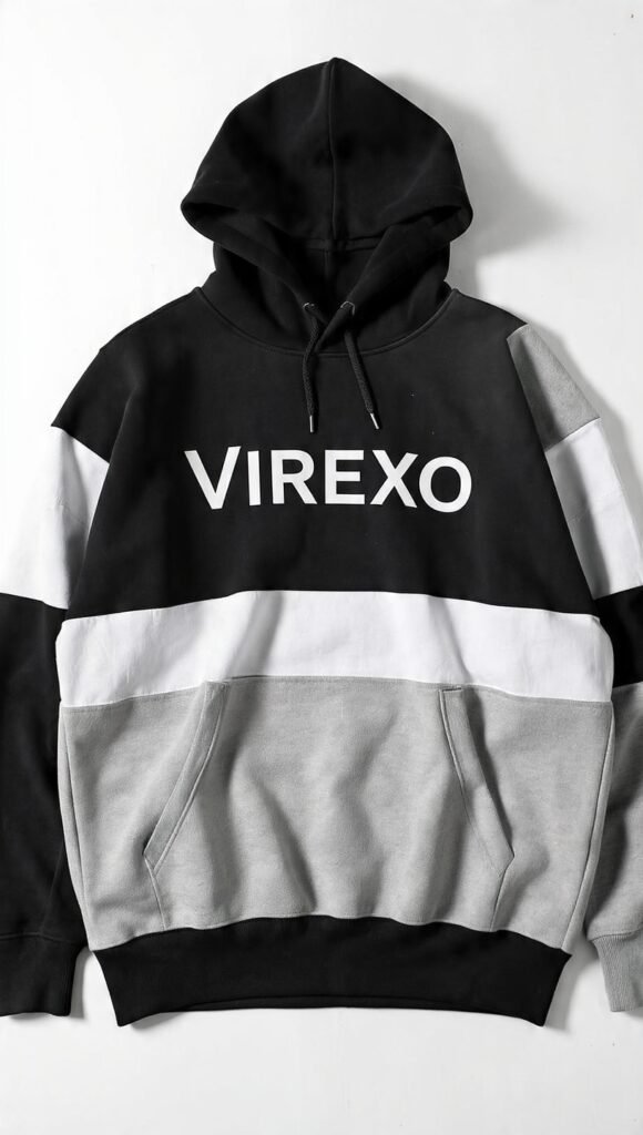 Virexo Monochrome Logo Color Block Pullover Hoodie