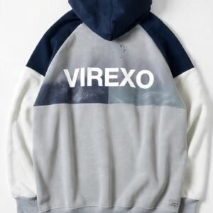Virexo Navy Chevron Color Block Hoodie