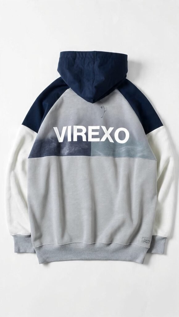 Virexo Navy Chevron Color Block Hoodie