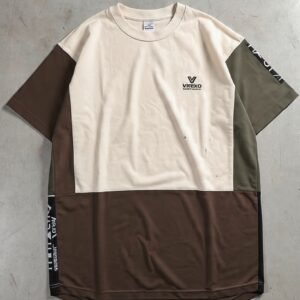 Virexo Color Block Oversized T-Shirt – Cream, Brown & Olive