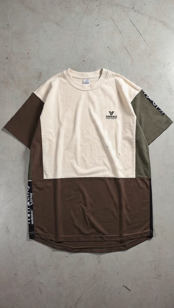 Virexo Color Block Oversized T-Shirt – Cream, Brown & Olive